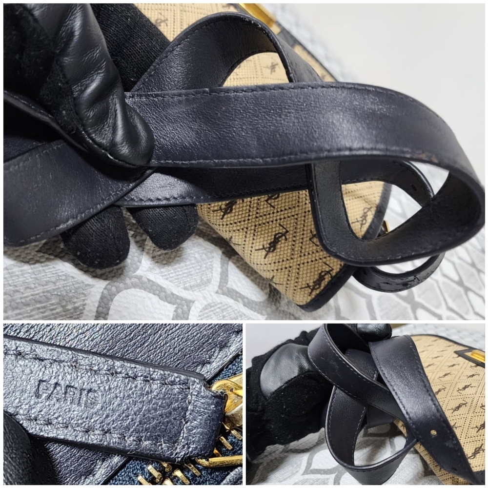 Yves Saint LaurentBeige/Navy Canvas Monogram Satchel Crossbody Bag - Picture 11 of 14